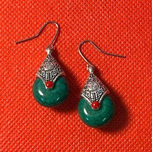 Green Water Drop Natural Stone Earrings